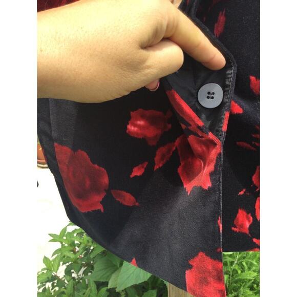 Talbots Womens Velvet Blazer Sz 12p 12 Jacket Black Red Rose Whimsygoth Romantic - Picture 7 of 9